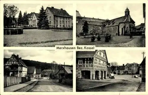 Ak Merxhausen Bad Emstal in Hessen, Kirche, Straße, Brunnen