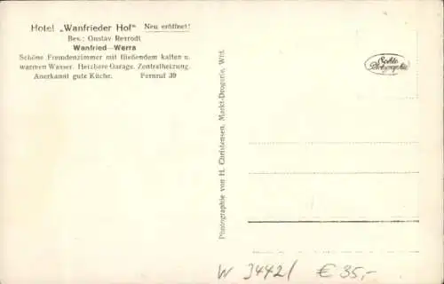 Ak Wanfried an der Werra Hessen, Hotel Wanfrieder Hof