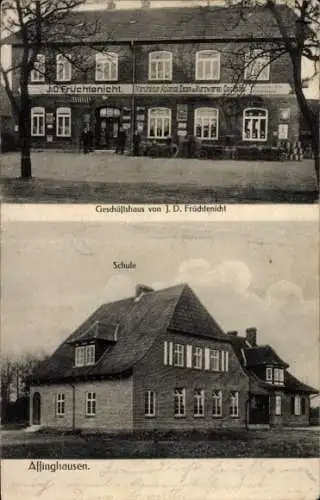 Ak Affinghausen in Niedersachsen, Geschäftshaus J. D. Früchtenicht, Schule