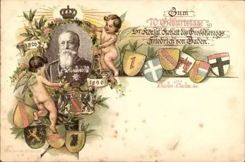Wappen Ak Zum 70. Geburtstag von Großherzog Friedrich von Baden, Portrait