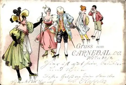 Litho Carneval, Paare in historischen Kostümen