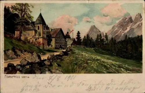 Künstler Ak Diemer, Zeno, Fernpass in Tirol, Gasthaus