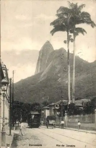 Ak Rio de Janeiro Brasilien, Corcovado, Straßenbahn