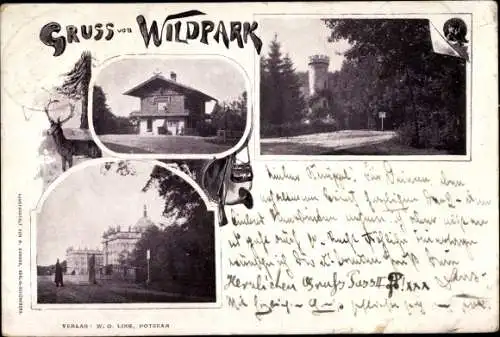 Ak Wildpark Potsdam in Brandenburg, Häuser, Turm