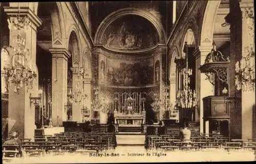 Ak Noisy-le-Sec Seine Saint Denis, Intérieur de l´Église