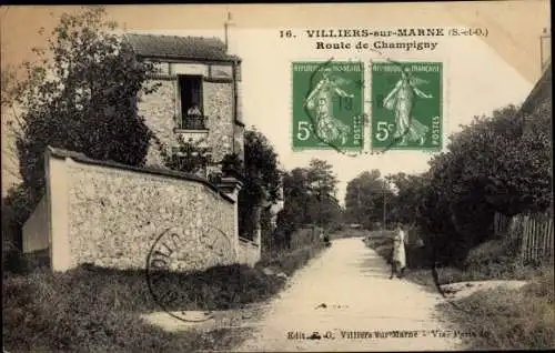 Ak Villiers sur Marne Val de Marne, Route de Champigny