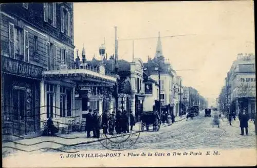 Ak Joinville le Pont Val de Marne, Place de la Gare et Rue de Paris