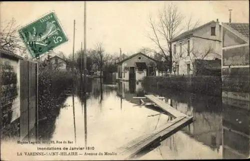 Ak La Varenne Saint Hilaire Val de Marne, Inondations 1910, Avenue du Moulin