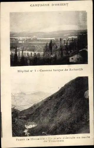Ak Bourg Madame Pyrénées Orientales, Krankenhaus, türkische Kaserne, Hochposten an Schlucht