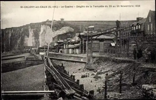 Ak Saint Valery en Caux Seine Maritime, Le Casino, Dégâts de la Tempête, 1928