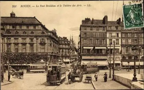 Ak Rouen Seine Maritime, Le Pont Boieldieu et le Theatre des Arts, Straßenbahn