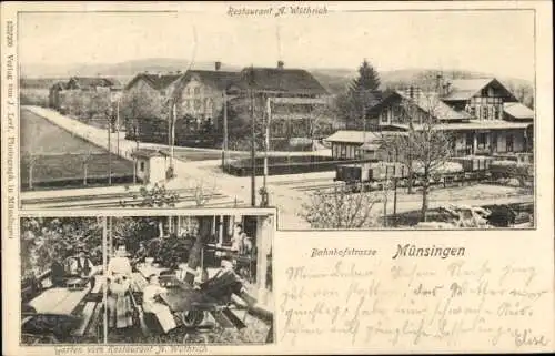 Ak Münsingen Kt. Bern Schweiz, Bahnhof, Bahnhofstraße, Restaurant A. Wüthrich