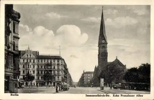 Ak Berlin Prenzlauer Berg, Immanuelkirchstraße Ecke Prenzlauer Allee, Immanuelkirche