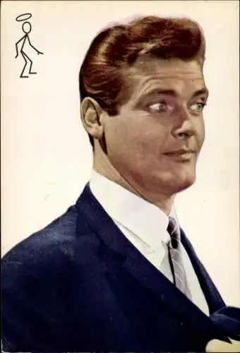 Ak Schauspieler Roger Moore, Portrait, Strichmännchen