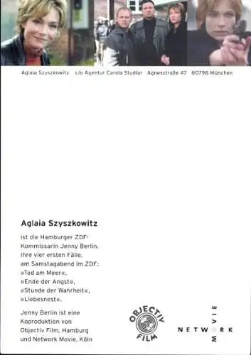 Ak Schauspielerin Aglaia Szyszkowitz, Portrait, Autogramm, Jenny Berlin