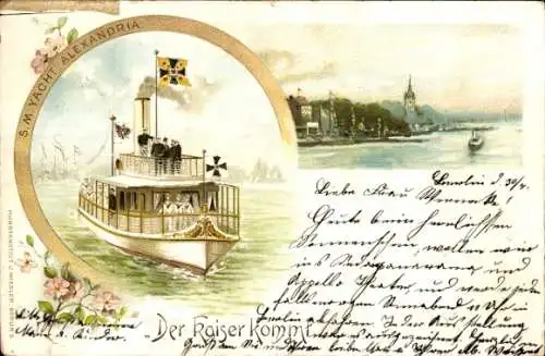 Litho Der Kaiser kommt, Kaiserliche Yacht SMY Alexandria, Kaiserliche Marine