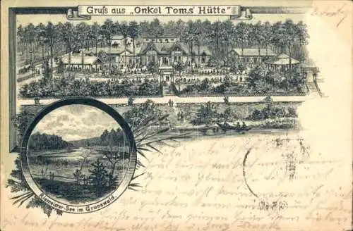 Litho Berlin Zehlendorf, Gastwirtschaft Onkel Toms Hütte am Riemeistersee im Grunewald