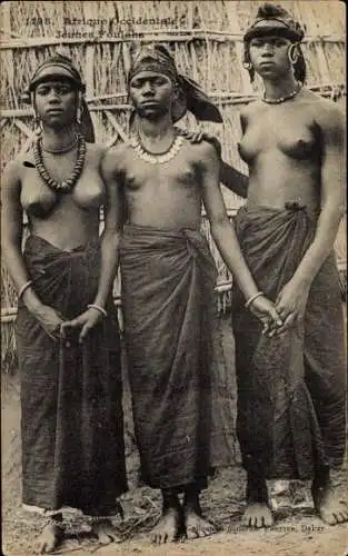 Ak Senegal, Foulah-Frauen, Standportrait, barbusig