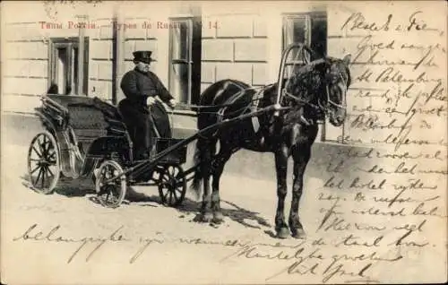 Ak Russland, Russischer Kutscher, Einergespann