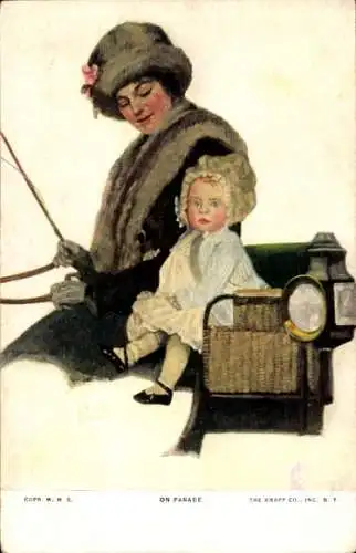 Ak Frau mit Kind in der Kutsche, Portrait