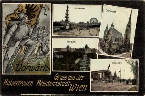 Ak Wien, Hofburg, Parlament, Stefansdom, Kuk-Armee, Soldaten