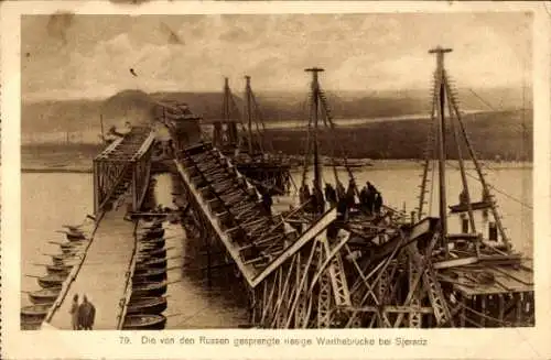 Ak Sieradz Schieratz Polen, Von Russen gesprengte Warthebrücke