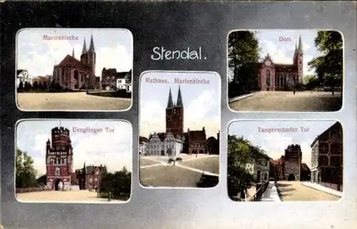 Ak Stendal in Sachsen Anhalt, Marienkirche, Dom, Rathaus, Tore