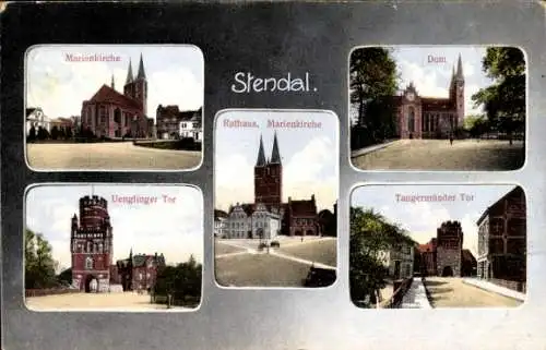 Ak Stendal in Sachsen Anhalt, Marienkirche, Dom, Rathaus, Tore