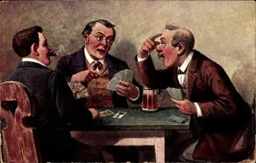 Ak Männer sitzen am Tisch und spielen Karten
