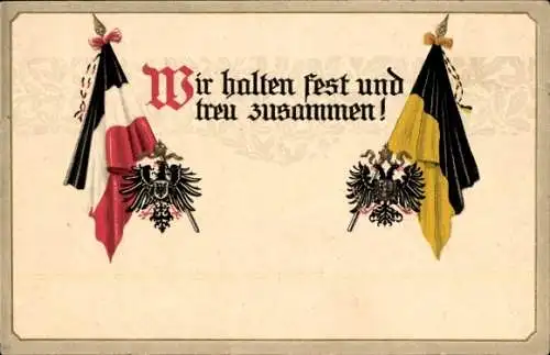Präge Wappen Ak Deutschland Österreich, Wir halten fest und treu zusammen