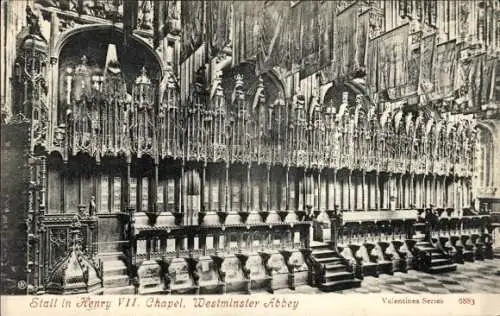 Ak City of Westminster London England, Westminster Abbey, Stall in Henry VII. Kapelle