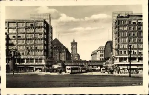 Ak Berlin, Alexanderplatz, Rathaus, Hertie, Straßenbahn