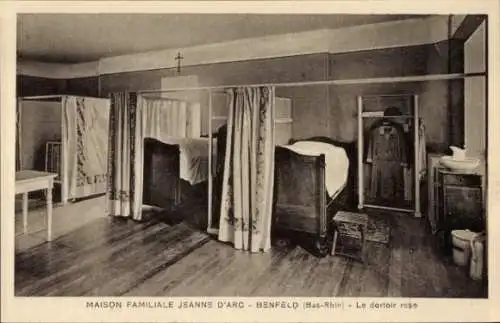  Ak Benfeld Elsass Bas Rhin, Maison Familiale Jeanne d'Arc, rosa Schlafsaal