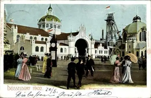 Ak Düsseldorf am Rhein, Bergbaulicher Verein, Ausstellung 1902, Uhr, Halle