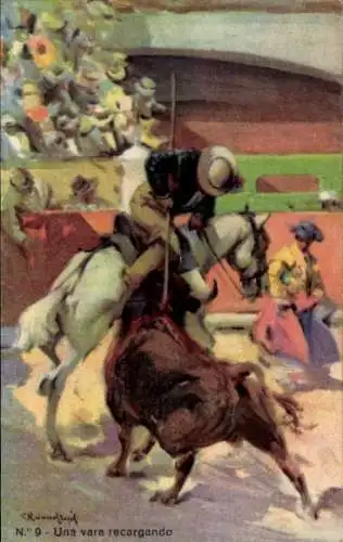 Künstler Ak Bullfight, Eine Rute beim Aufladen