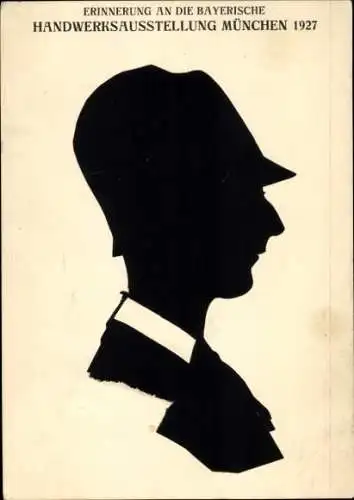 Scherenschnitt Ak Männerportrait, Silhouette, Bayerische Handwerksausstellung München 1927