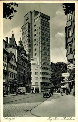 Ak Stuttgart am Neckar, Eberhardstraße, Tagblatt Hochhaus
