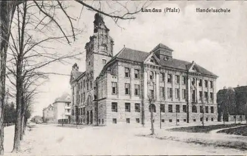 Ak Landau in der Pfalz, Handelsschule