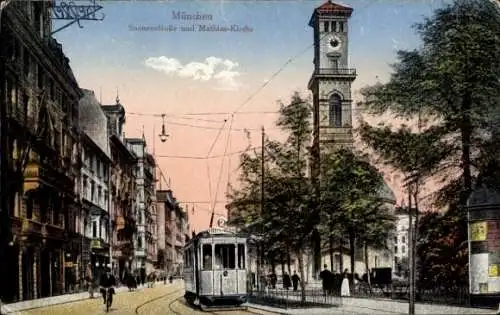 Ak München, Sonnenstraße mit Straßenbahn und Matthäuskirche