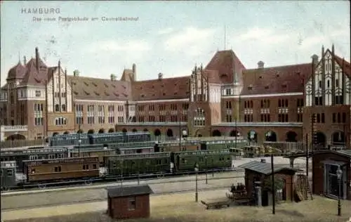 Ak Hamburg Mitte Altstadt, neues Postgebäude, Zentralbahnhof