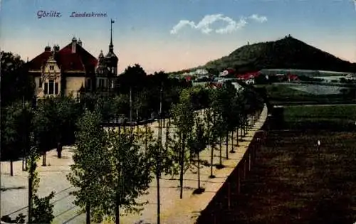 Ak Görlitz in der Lausitz, Blick zur Landeskrone, Promenade