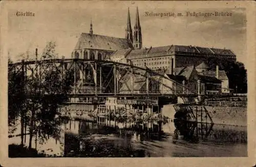 Ak Görlitz in der Lausitz, Fußgänger-Brücke, Teilansicht