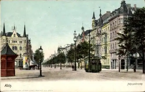 Ak Köln am Rhein, Hohenzollernring, Litfaßsäule, Straßenbahn, Pferd