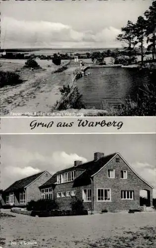 Ak Warberg in Niedersachsen, Feuer- und Badeteich, Neue Schule