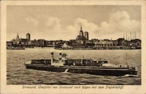 Ak Stralsund in Vorpommern, Überfahrt von Stralsund nach Rügen mit dem Trajektschiff