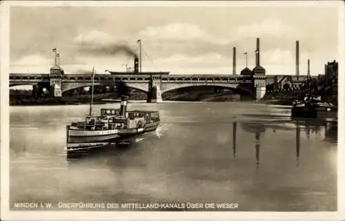 Ak Minden in Westfalen, Überführung des Mittelland-Kanals über die Weser