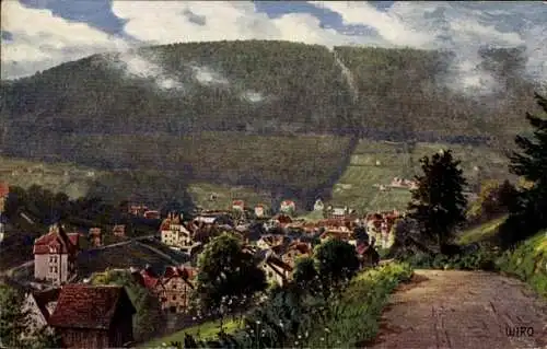 Künstler Ak Bad Wildbad im Schwarzwald, Gesamtansicht, Rennbachtal