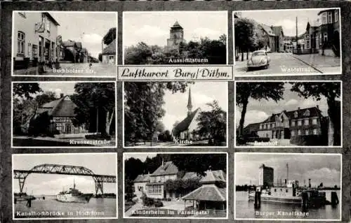 Ak Burg Dithmarschen, Buchholzer Straße, Waldstraße, Burger Kanalfähre, Krenzerstraße, Bahnhof