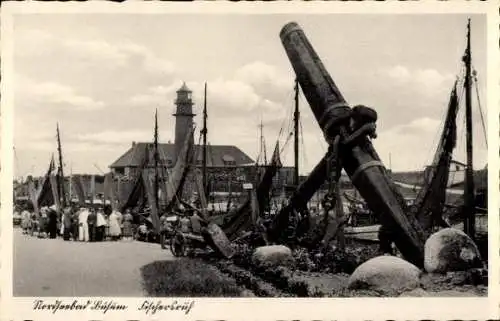 Ak Husum in Nordfriesland, Hafen, Fischer