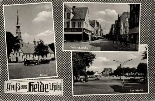 Ak Heide in Holstein, Marktplatz, Kirche, Friedrichstraße